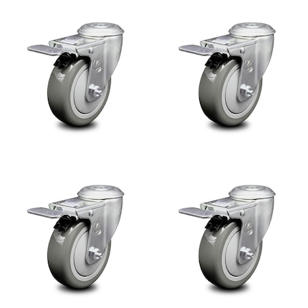 Service Caster 4 Inch Gray Polyurethane Swivel Bolt Hole Caster Set with Total Lock Brake SCC SCC-BHTTL20S414-PPUB-4